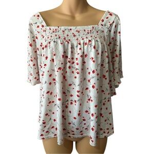 MELLODAY Floral Square Neck Blouse in Red and White